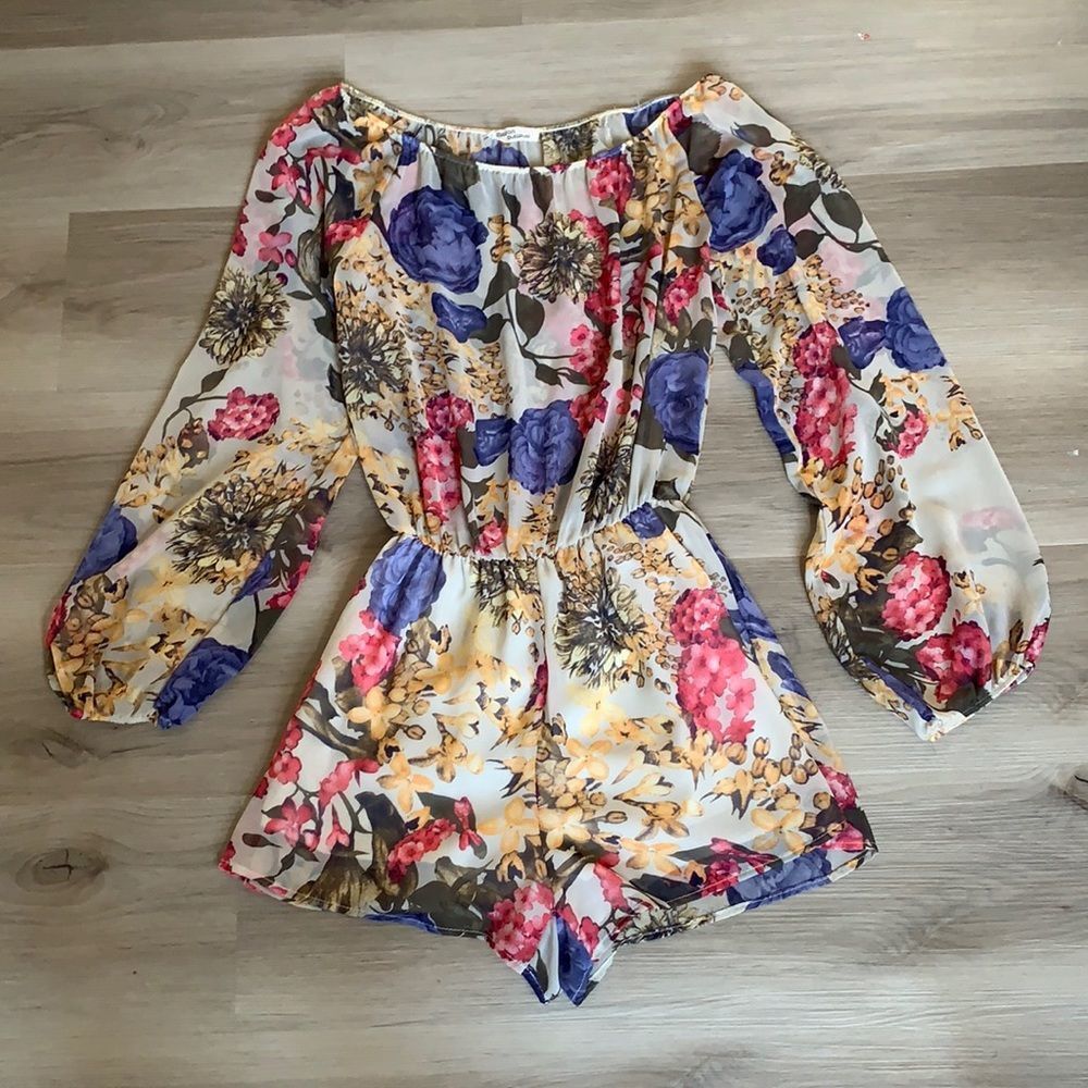 Floral romper swim cover up M